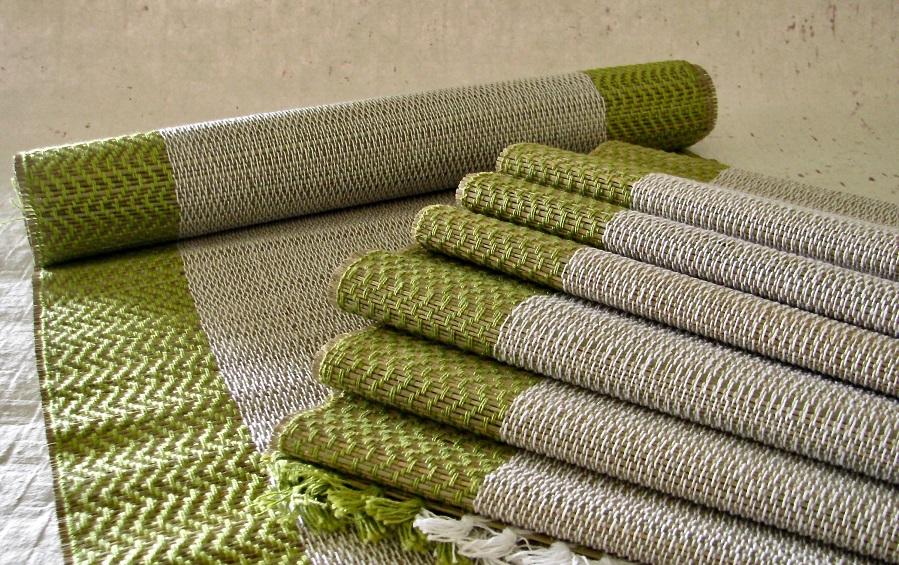 Madur Table Runner Mat Set Green - table runner and mat sets - indic inspirations