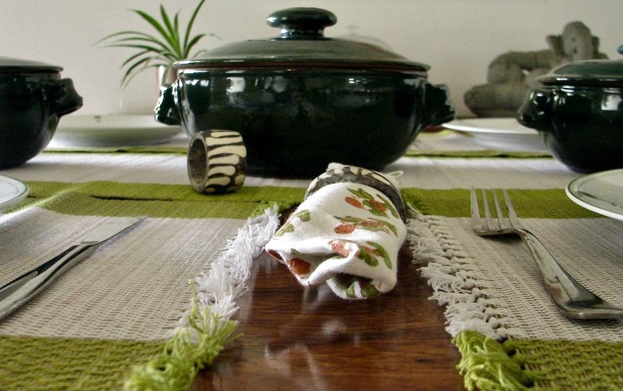 Madur Table Runner Mat Set Green - table runner and mat sets - indic inspirations