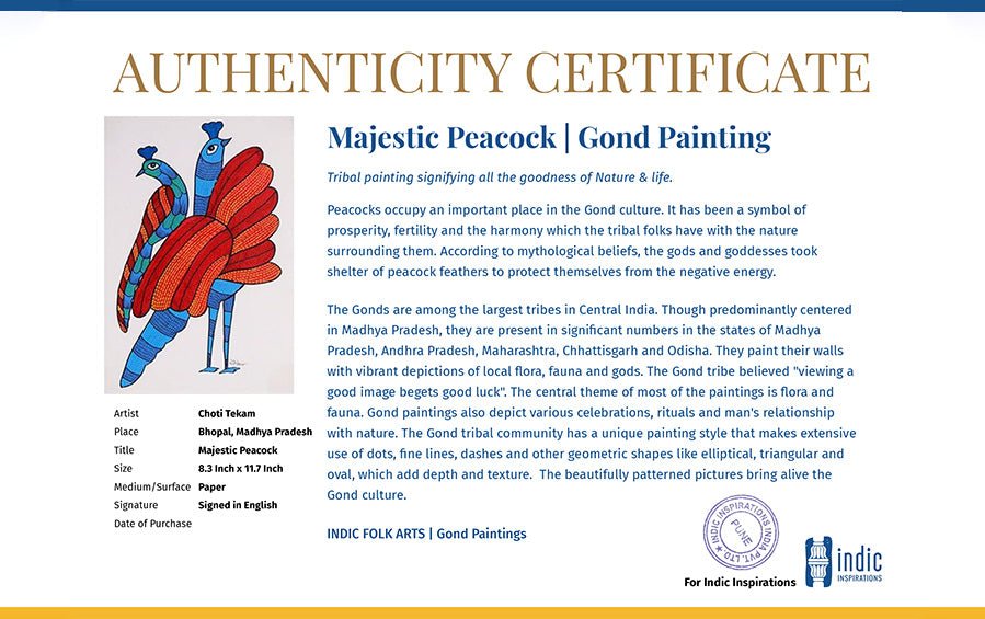 Majestic Peacock | Gond Painting | A4 Frame - paintings - indic inspirations
