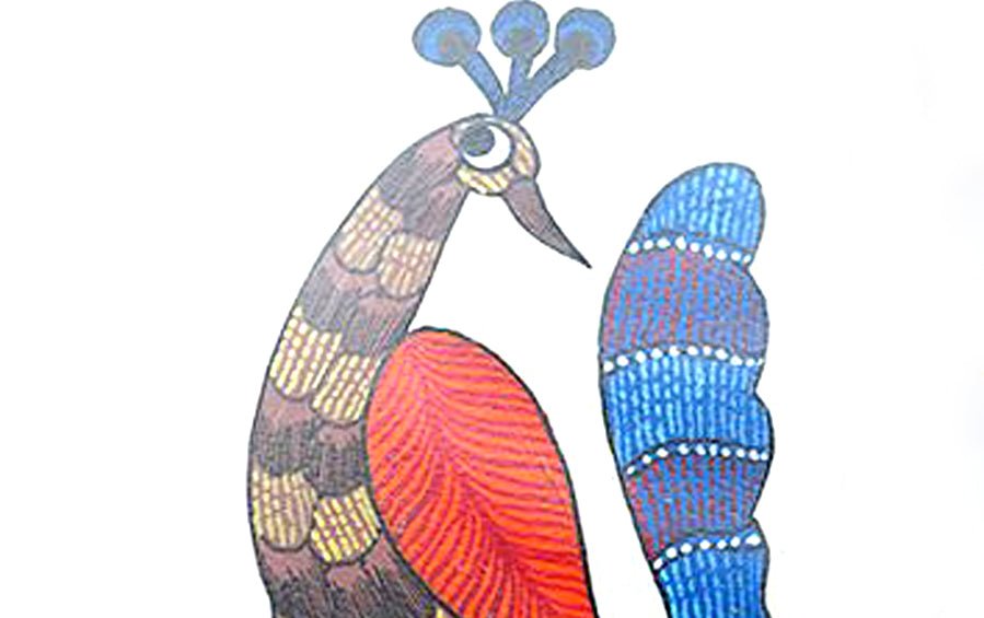Majestic Peacock | Gond Painting | A5 Frame - paintings - indic inspirations