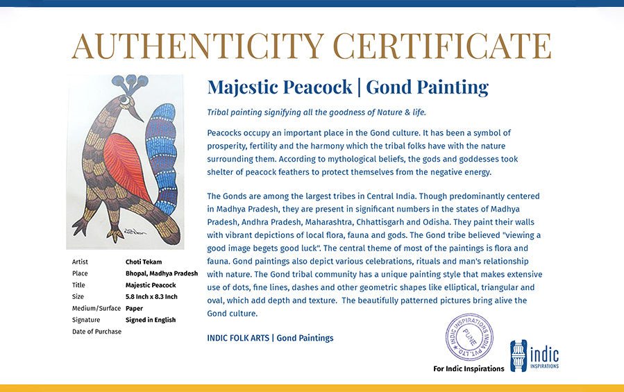 Majestic Peacock | Gond Painting | A5 Frame - paintings - indic inspirations