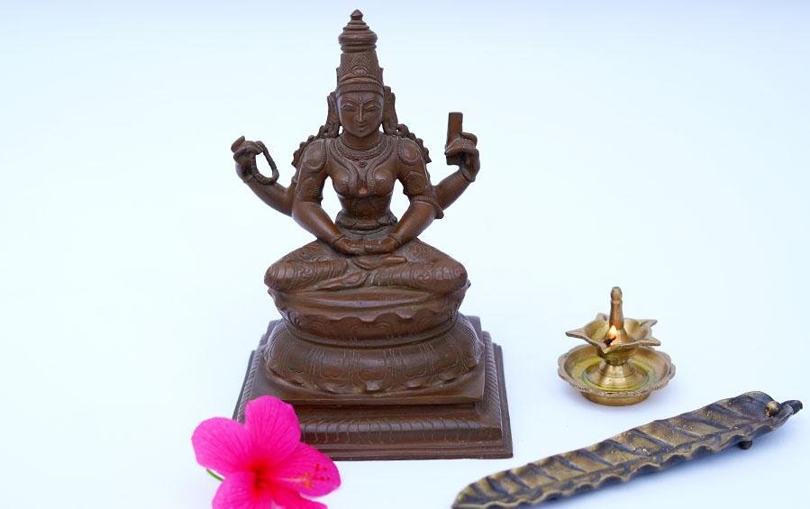 MEDITATING SARASWATI Goddess Idol 8" - Sculptures - indic inspirations