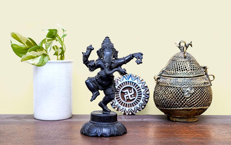 Metal Ganesha Statue Dancing 5.5 Inch - Sculptures - indic inspirations