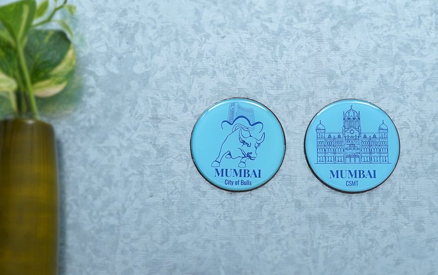 Mumbai | CSMT & City of Bulls | Fridge Magnets - City souvenirs - indic inspirations