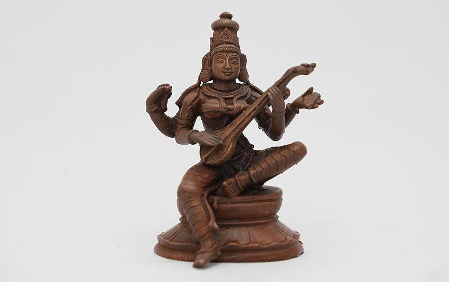 Panchaloha Saraswati Idol 3.5 Inch - Sculptures - indic inspirations