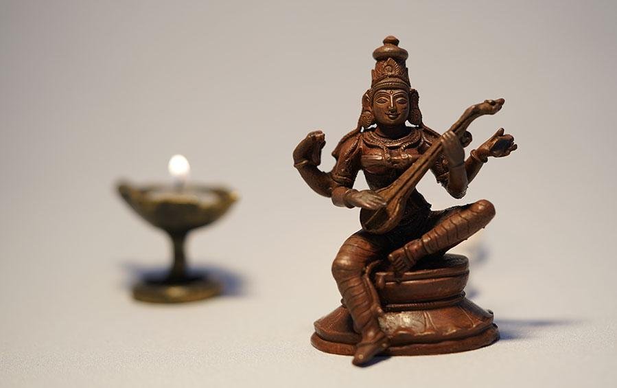 Panchaloha Saraswati Idol 3.5 Inch - Sculptures - indic inspirations