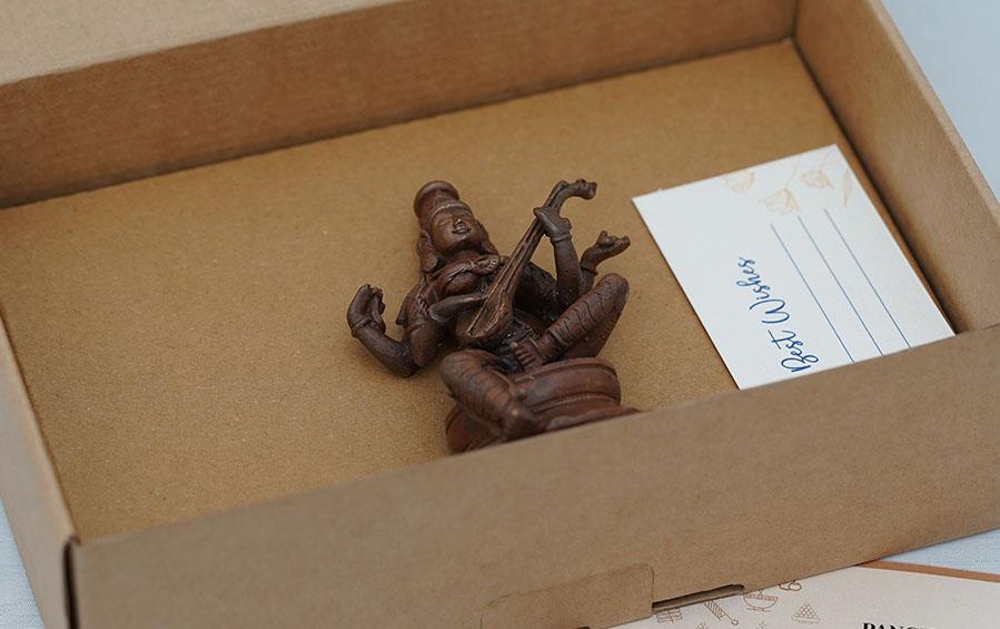 Panchaloha Saraswati Idol 3.5 Inch - Sculptures - indic inspirations