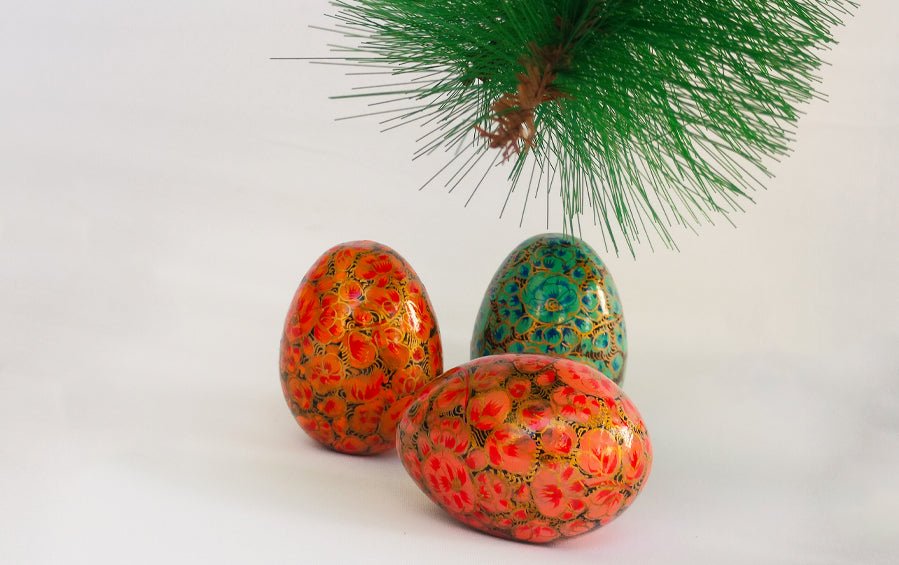 Paper Mache Decorative Egg Set of 3 - Christmas Gift Sets - indic inspirations