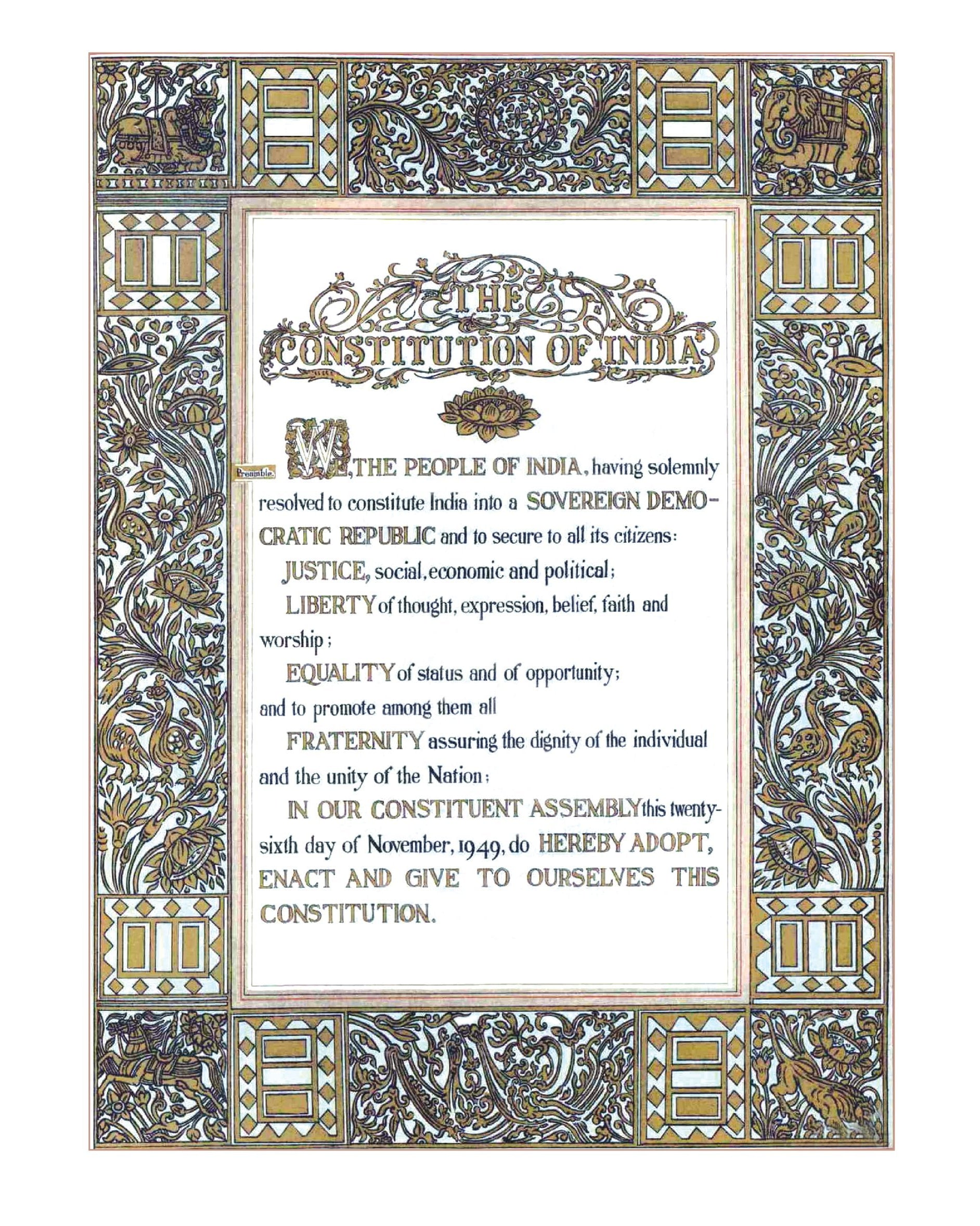 Preamble Of Original Indian Constitution - Wall Frame - Large (A3) - Wall Frames - indic inspirations
