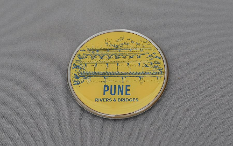 PUNE :: Rivers & Bridges Blue Fridge Magnet - City souvenirs - indic inspirations