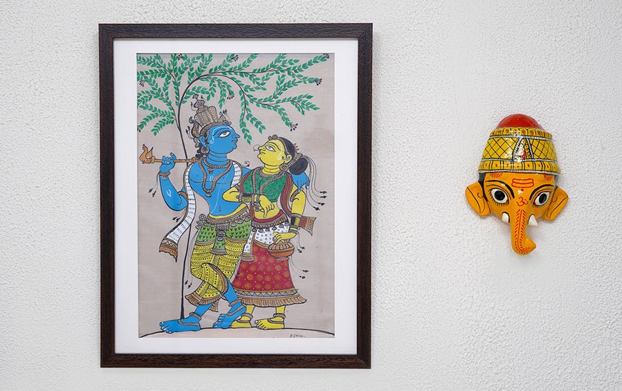 Radha-Krishna | Odisha Pattachitra Painting | A3 Frame - paintings - indic inspirations