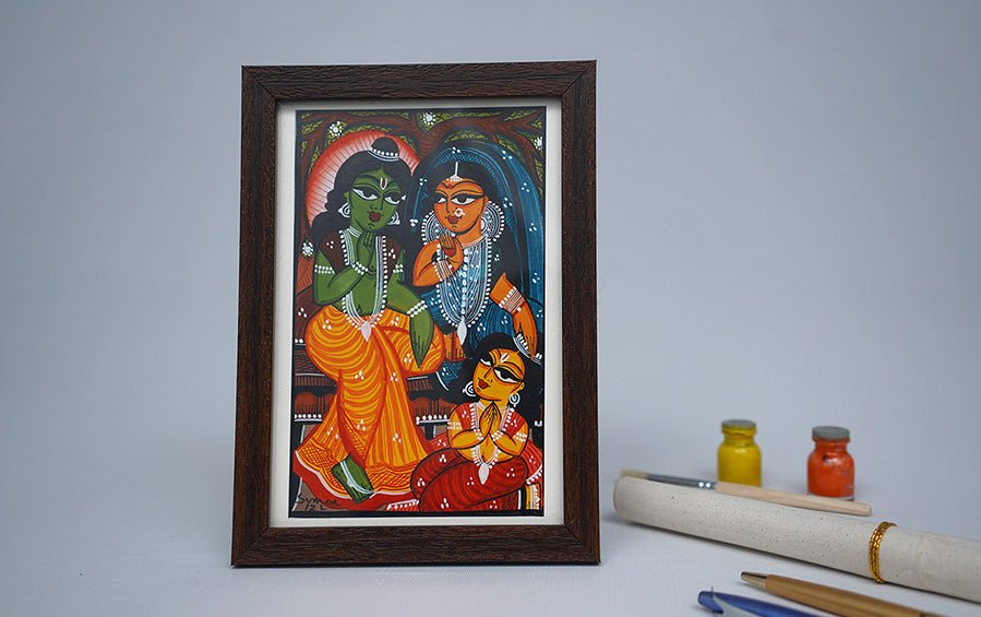 Ram, Sita, Lakshman | Bengal Patachitra Painting | A5 Frame - paintings - indic inspirations