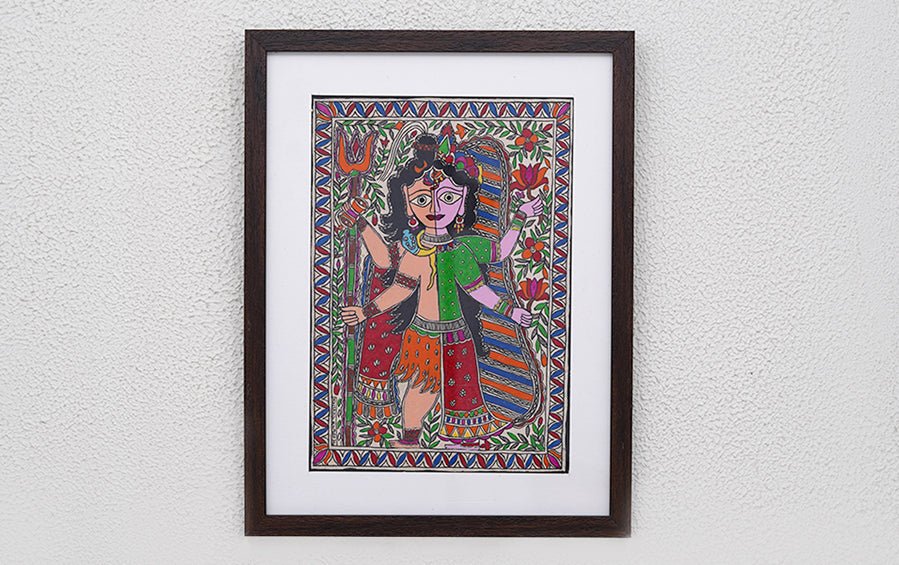 Shiva Ardhnarishwar | Madhubani Painting | A4 Frame - paintings - indic inspirations