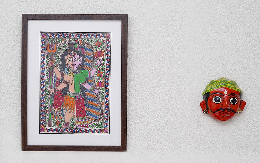 Shiva Ardhnarishwar | Madhubani Painting | A4 Frame - paintings - indic inspirations