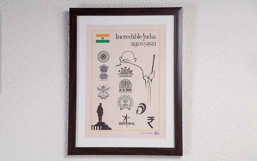 Symbols of Modern India (Black)- Wall Frame - Wall Frames - indic inspirations