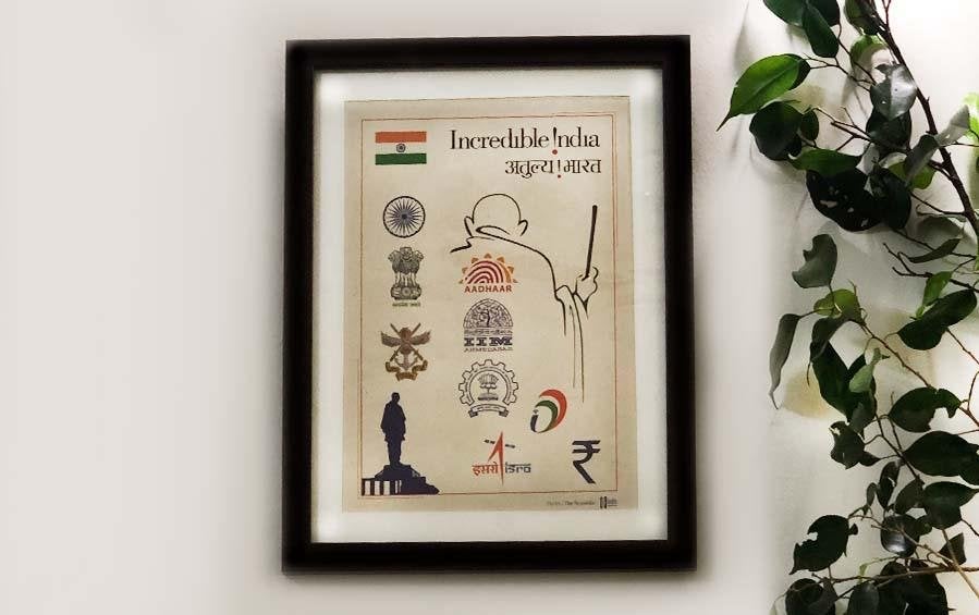 Symbols of Modern India (Colour) A3 - Wall Frame - Wall Frames - indic inspirations