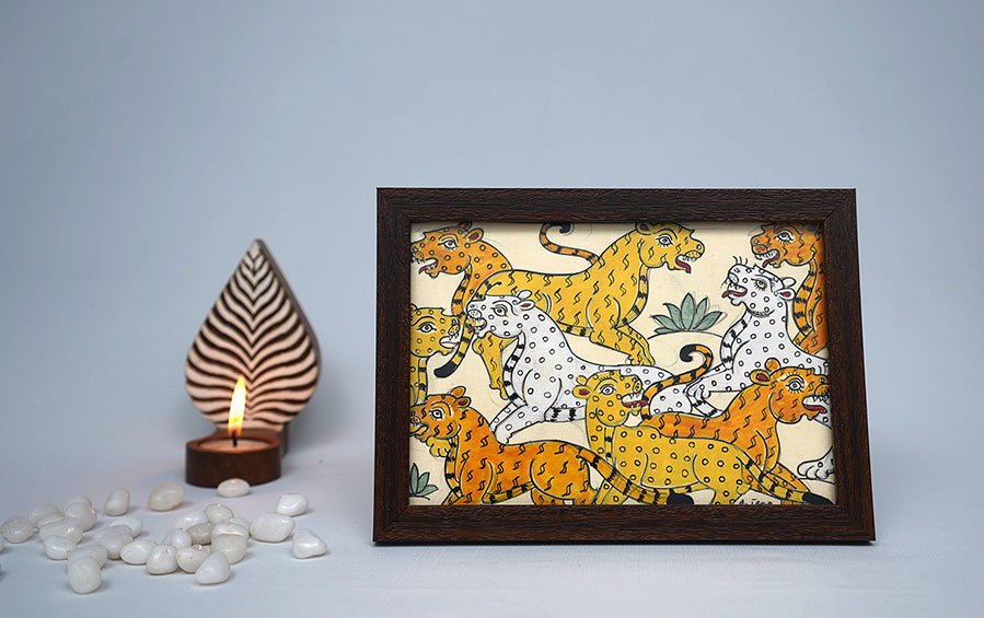 Tigers | Odisha Pattachitra Painting | A5 Frame - paintings - indic inspirations