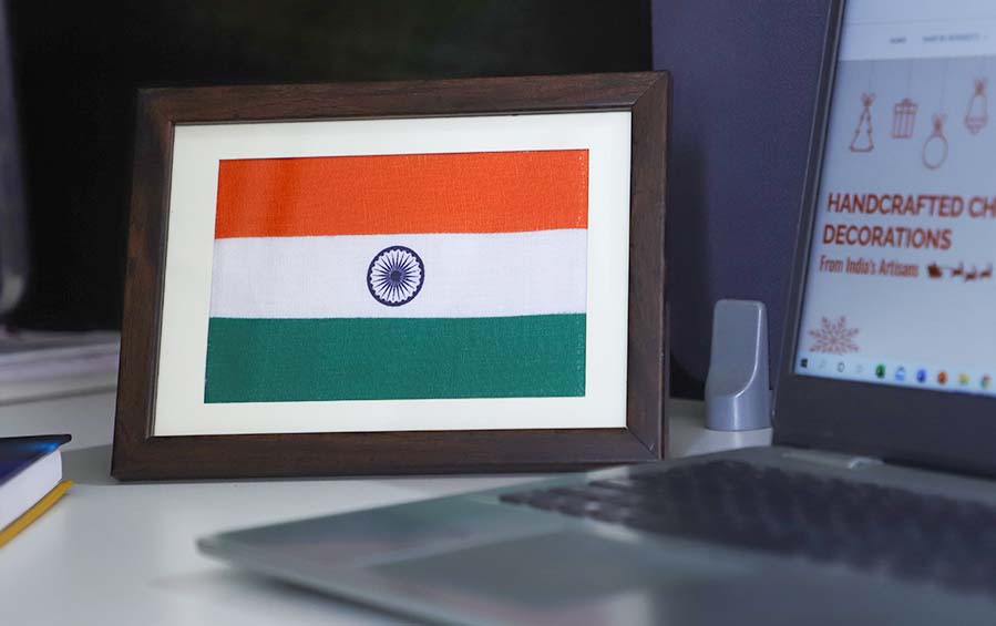 Tiranga - Handspun Khadi National Flag - Desktop Frame ( A5) - Flags - indic inspirations