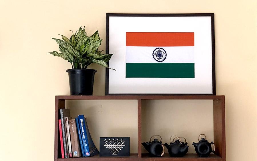 Tiranga - Handspun Khadi National Flag - Wall Frame - 18" x 12" - Frame 26” x 20” - Flags - indic inspirations