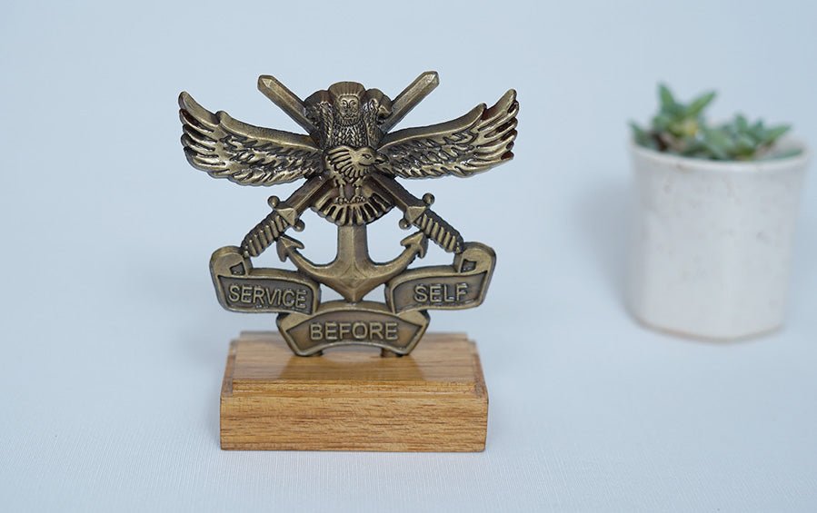 Trishakti Metal Insignia - Desk showpiece - indic inspirations