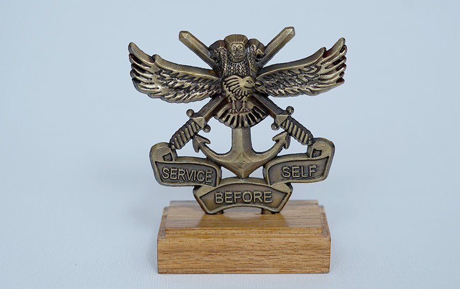 Trishakti Metal Insignia - Desk showpiece - indic inspirations