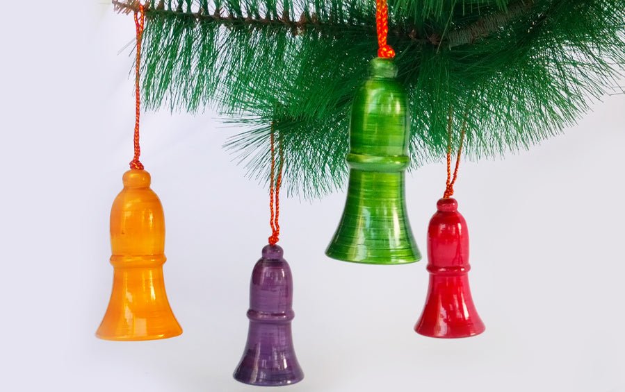 Wooden Bells for Christmas Tree - Set of 4 - Décor hanging - indic inspirations