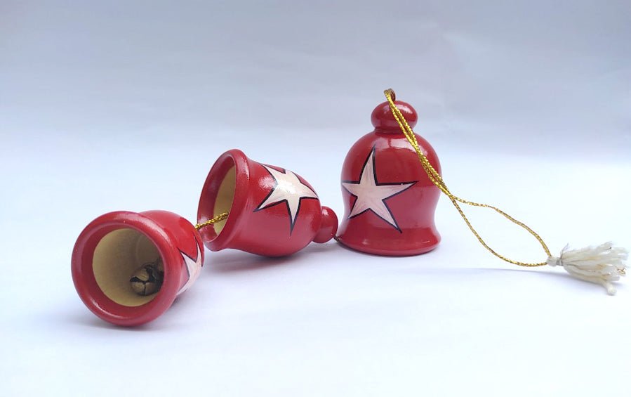 Wooden Bells with Star for Christmas Tree - Set of 3 - Décor hanging - indic inspirations