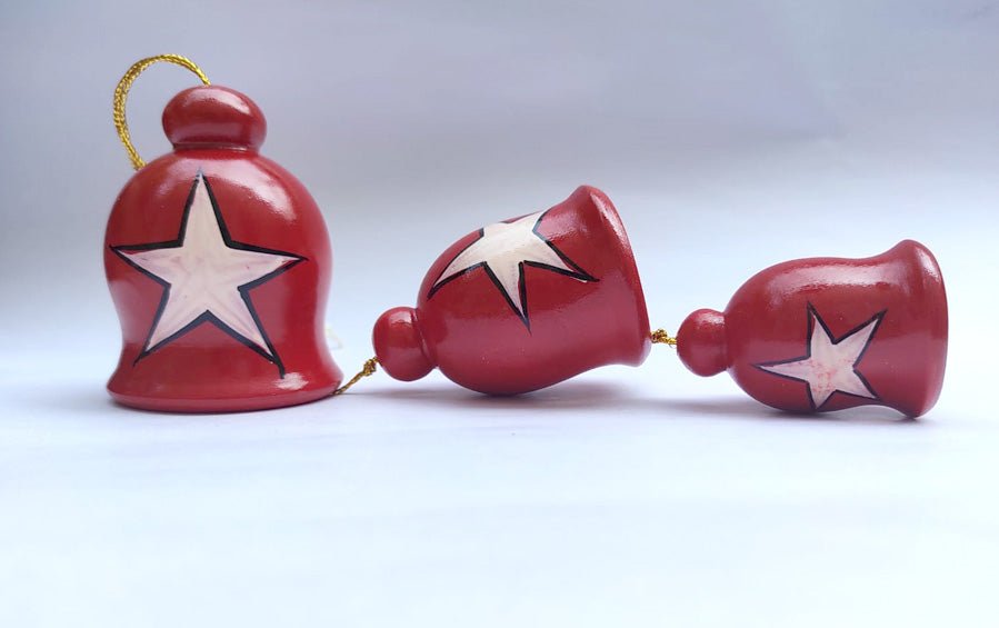 Wooden Bells with Star for Christmas Tree - Set of 3 - Décor hanging - indic inspirations