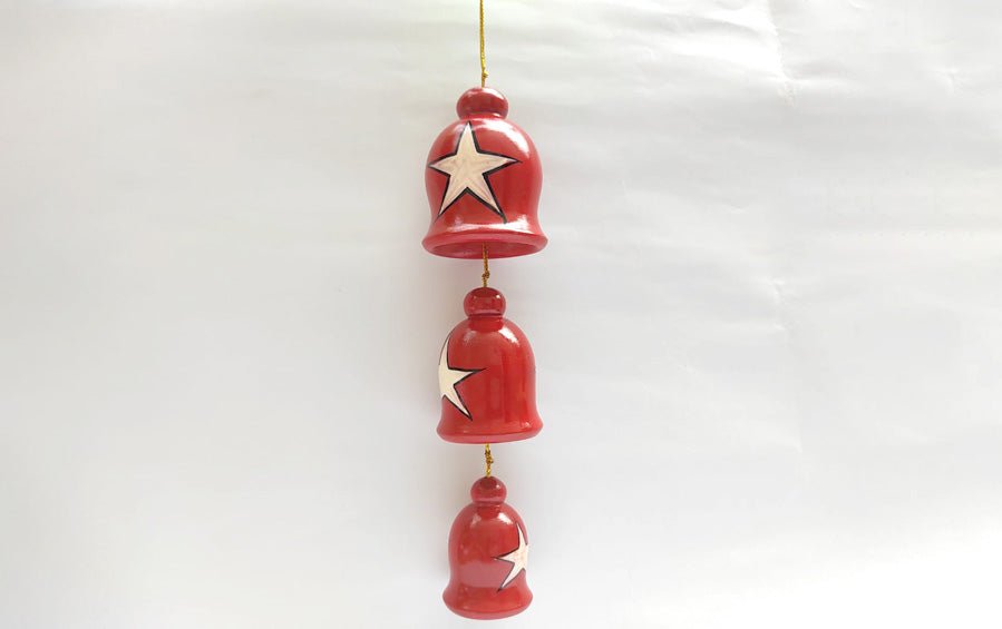 Wooden Bells with Star for Christmas Tree - Set of 3 - Décor hanging - indic inspirations