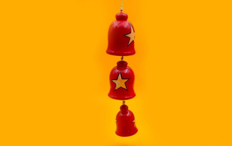 Wooden Bells with Star for Christmas Tree - Set of 3 - Décor hanging - indic inspirations