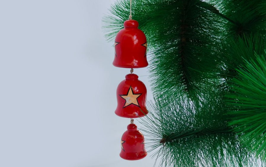 Wooden Bells with Star for Christmas Tree - Set of 3 - Décor hanging - indic inspirations