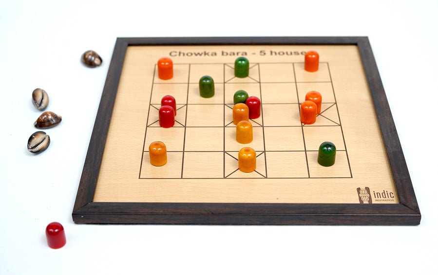 Wooden Chaukabara 5 Houses - Board Games - indic inspirations