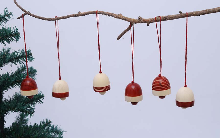 Wooden Christmas Decor : YULTIDE BELLS – Red (Set of Six) - Décor hanging - indic inspirations