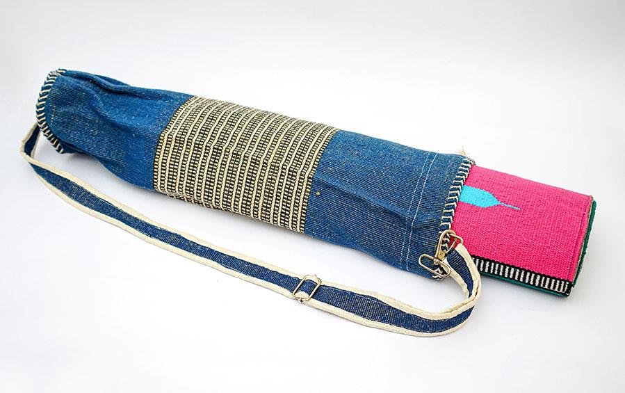 Yoga Cylindrical Bag - Denim Blue with Pattern - Yoga bags - indic inspirations