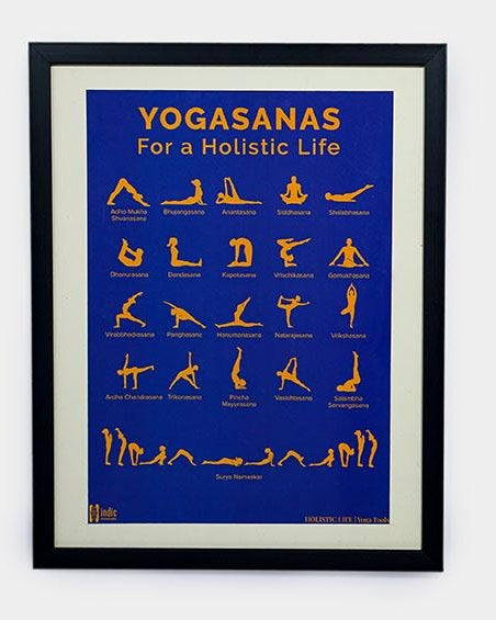 Yogasanas Blue Poster for Yoga Studios - A3 Frame - Wall Frames - indic inspirations