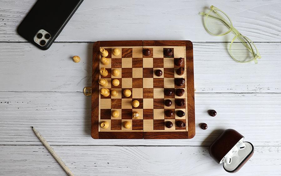 12" ANTIQUE MAGNETIC CHESS SET - Chess Sets - Indic Inspirations