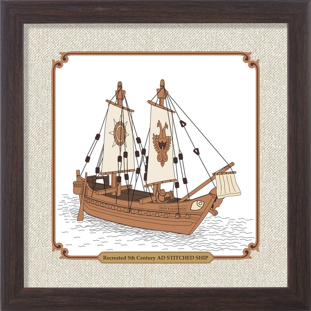 5th Century AD Stitched Ship | Wooden Frame - Wall Frames - Indic Inspirations