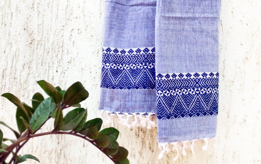Assam Cotton Stole - Blue - Stoles - indic inspirations