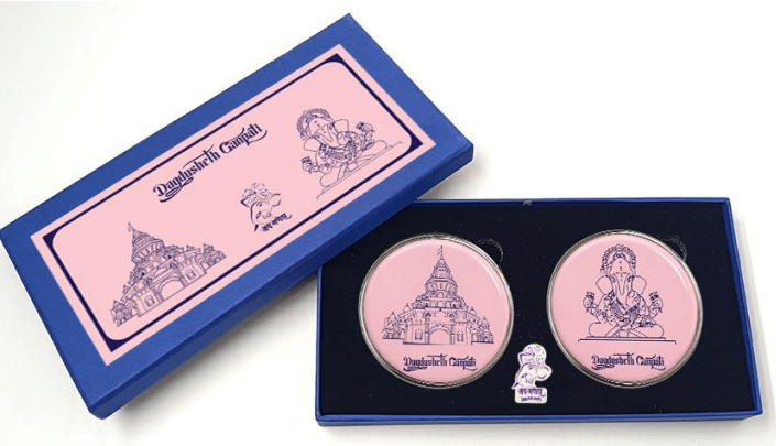Dagdusheth Ganapati | Fridge Magnet & Lapel Pin | Set of 3 - Fridge Magnets - Indic Inspirations
