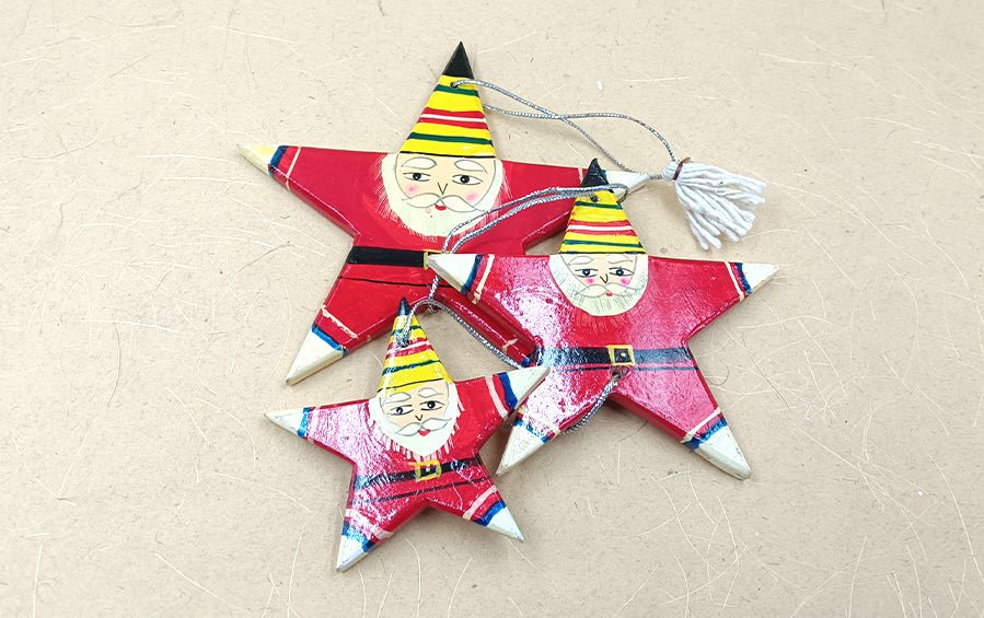 Decorative Hanging Santa Stars I Set of 3 - Physical Product - Indic Inspirations