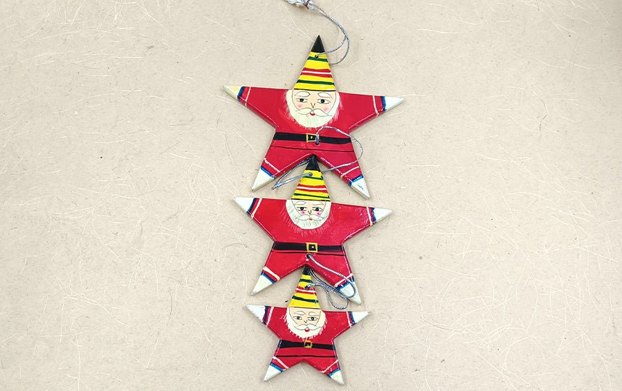 Decorative Hanging Santa Stars I Set of 3 - Physical Product - Indic Inspirations