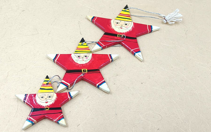 Decorative Hanging Santa Stars I Set of 3 - Physical Product - Indic Inspirations