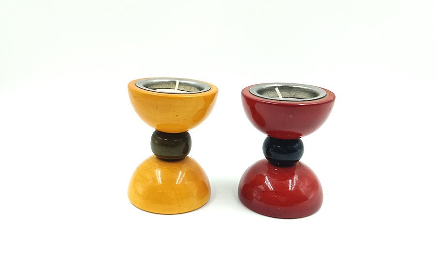 Hourglass Wooden Diyas - Set of 2 - Candle holders - Indic Inspirations