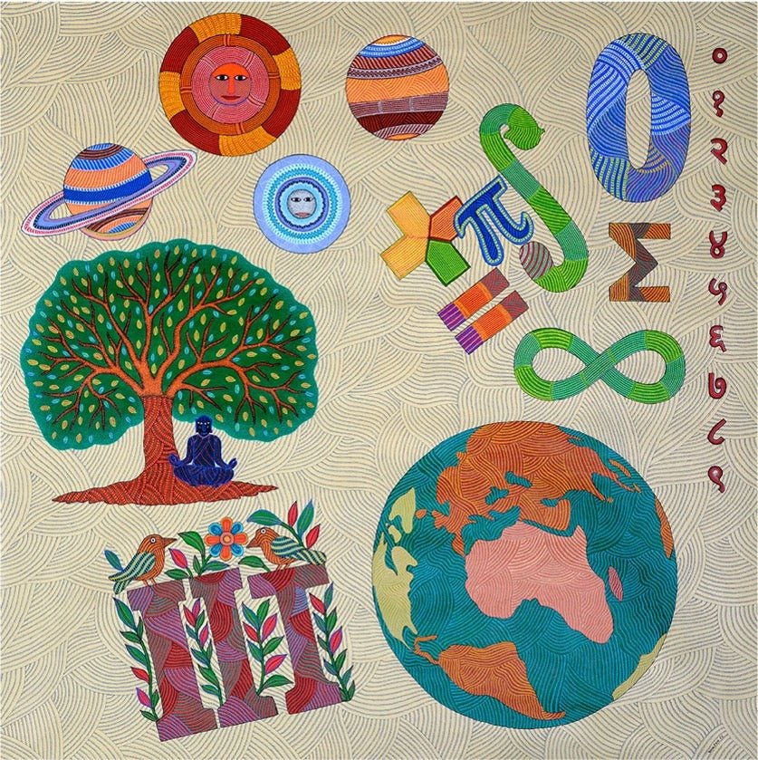 IKS to IITs - India’s Gifts to the World | 5' x 5' Gond Painting by Padmashri Bhajju Shyam - paintings - Indic Inspirations