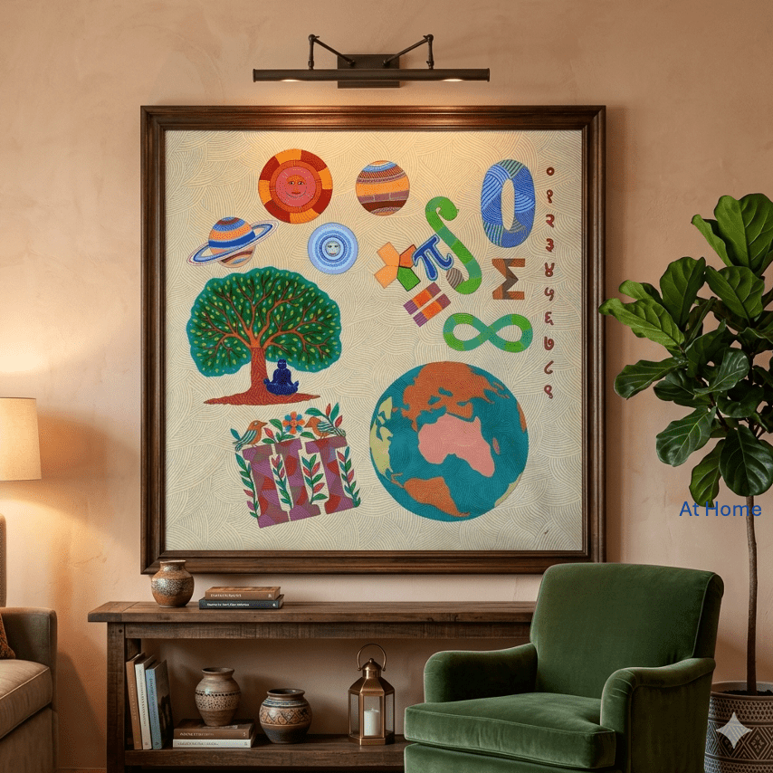IKS to IITs - India’s Gifts to the World | 5' x 5' Gond Painting by Padmashri Bhajju Shyam - paintings - Indic Inspirations