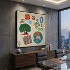 IKS to IITs - India’s Gifts to the World | 5' x 5' Gond Painting by Padmashri Bhajju Shyam - paintings - Indic Inspirations