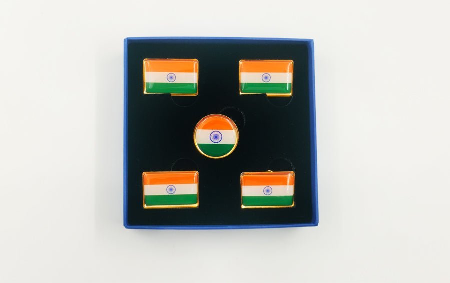 Indian Flag Magnetic Rectangle Lapel Pins | Set of 5 - Lapel Pins - Indic Inspirations