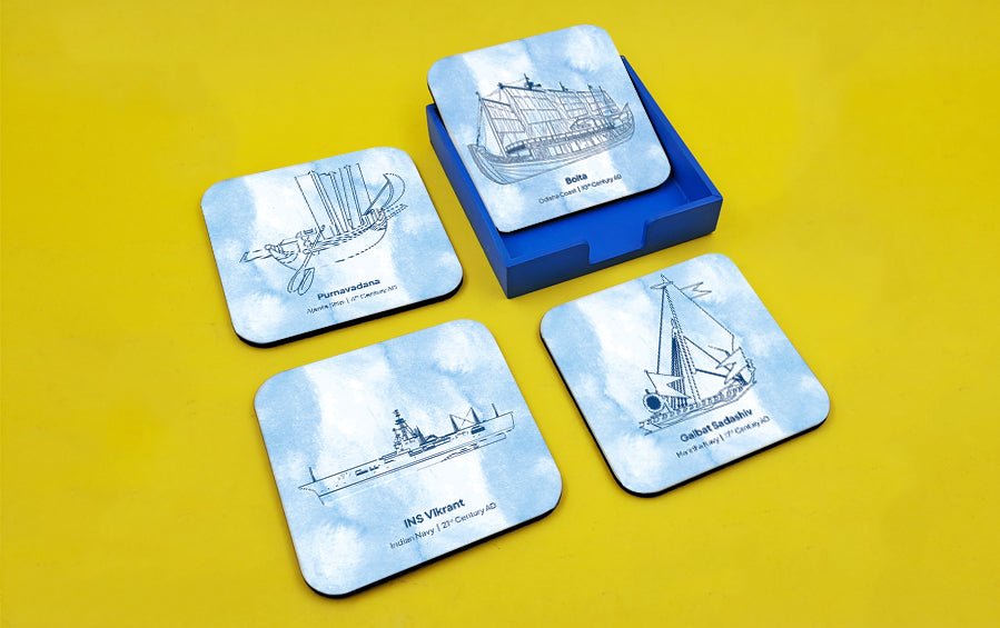 Indian Historical Ships | Coasters | Set of 4 - Coasters - Indic Inspirations