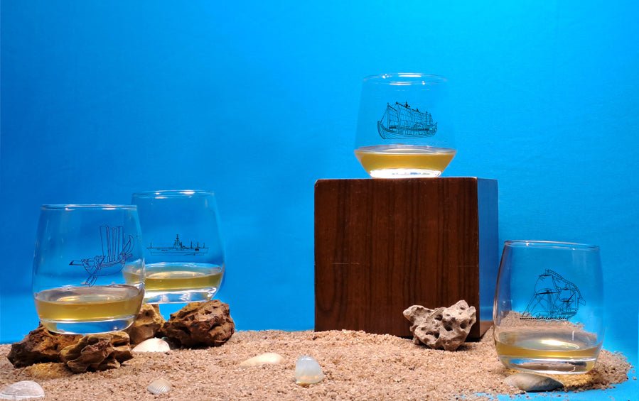 Indian Historical Ships | Whiskey Glasses | Set of 4 - Whiskey Glasses - Indic Inspirations