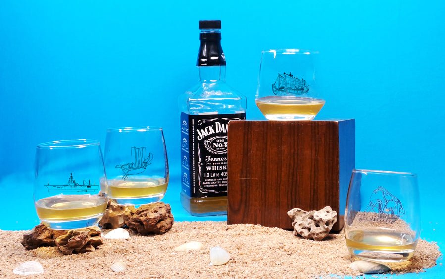 Indian Historical Ships | Whiskey Glasses | Set of 4 - Whiskey Glasses - Indic Inspirations